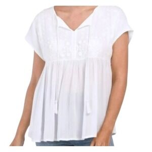 Rachel Roy Embroidered‎ Yoke Metallic Accent Lightweight Blouse Tunic Top Large